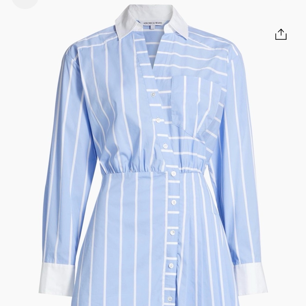 Veronica Beard Light Blue and White Striped Long Sleeve Dress